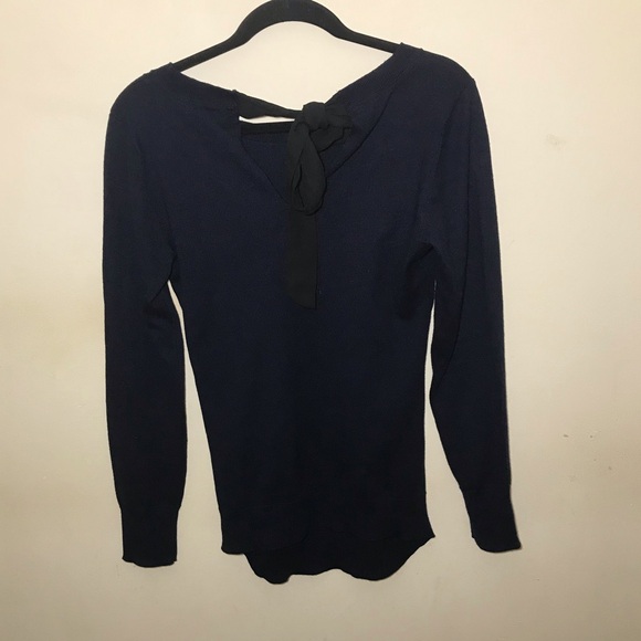 H&M S small navy blue Mama Maternity Sweater pullover open tie back bow - Picture 5 of 13